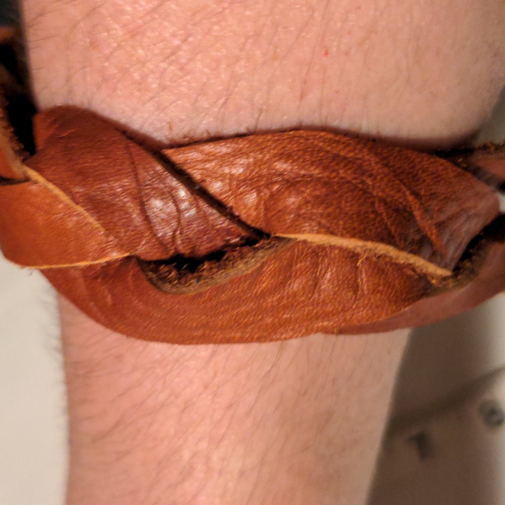 Unisex Handmade Genuine Leather Braided Bracelet Cognac Brown Gunmetal #12